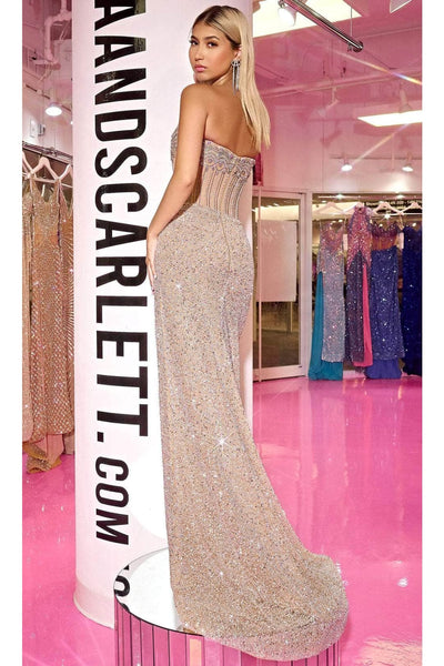Portia and Scarlett PS24877C -long- Corset Evening Gown with Scoop Neck - Black / 16 - Dress