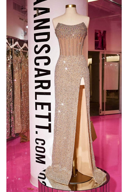 Portia and Scarlett PS24877C -long- Corset Evening Gown with Scoop Neck - Black / 18 - Dress