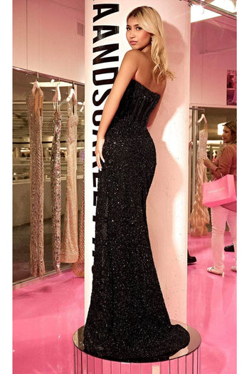 Portia and Scarlett PS24877C -long- Corset Evening Gown with Scoop Neck - Black / 2 - Dress