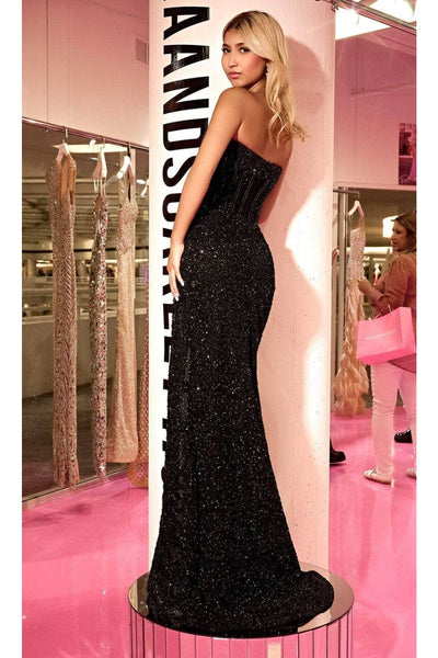 Portia and Scarlett PS24877C -long- Corset Evening Gown with Scoop Neck - Black / 2 - Dress
