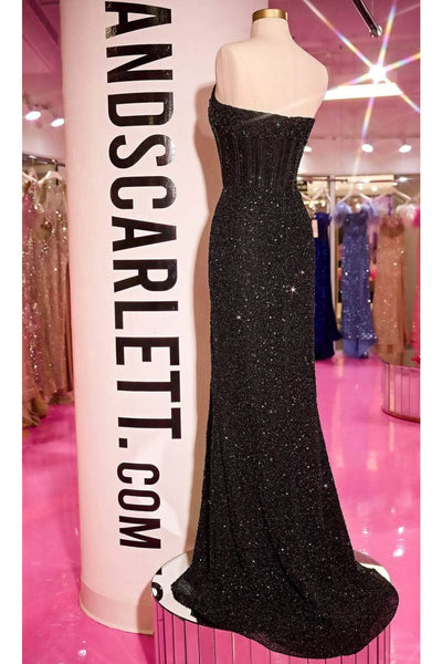 Portia and Scarlett PS24877C -long- Corset Evening Gown with Scoop Neck - Black / 4 - Dress