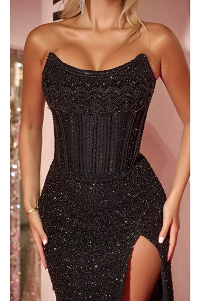 Portia and Scarlett PS24877C -long- Corset Evening Gown with Scoop Neck - Black / 6 - Dress