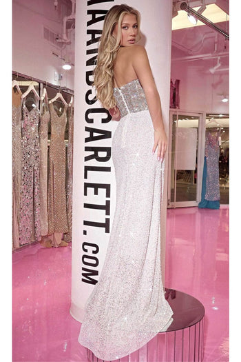 Portia and Scarlett PS24882C -long- Strapless Fitted Embellished Prom Dress for a Chic Look - Silver-Nude / 16 - Dress