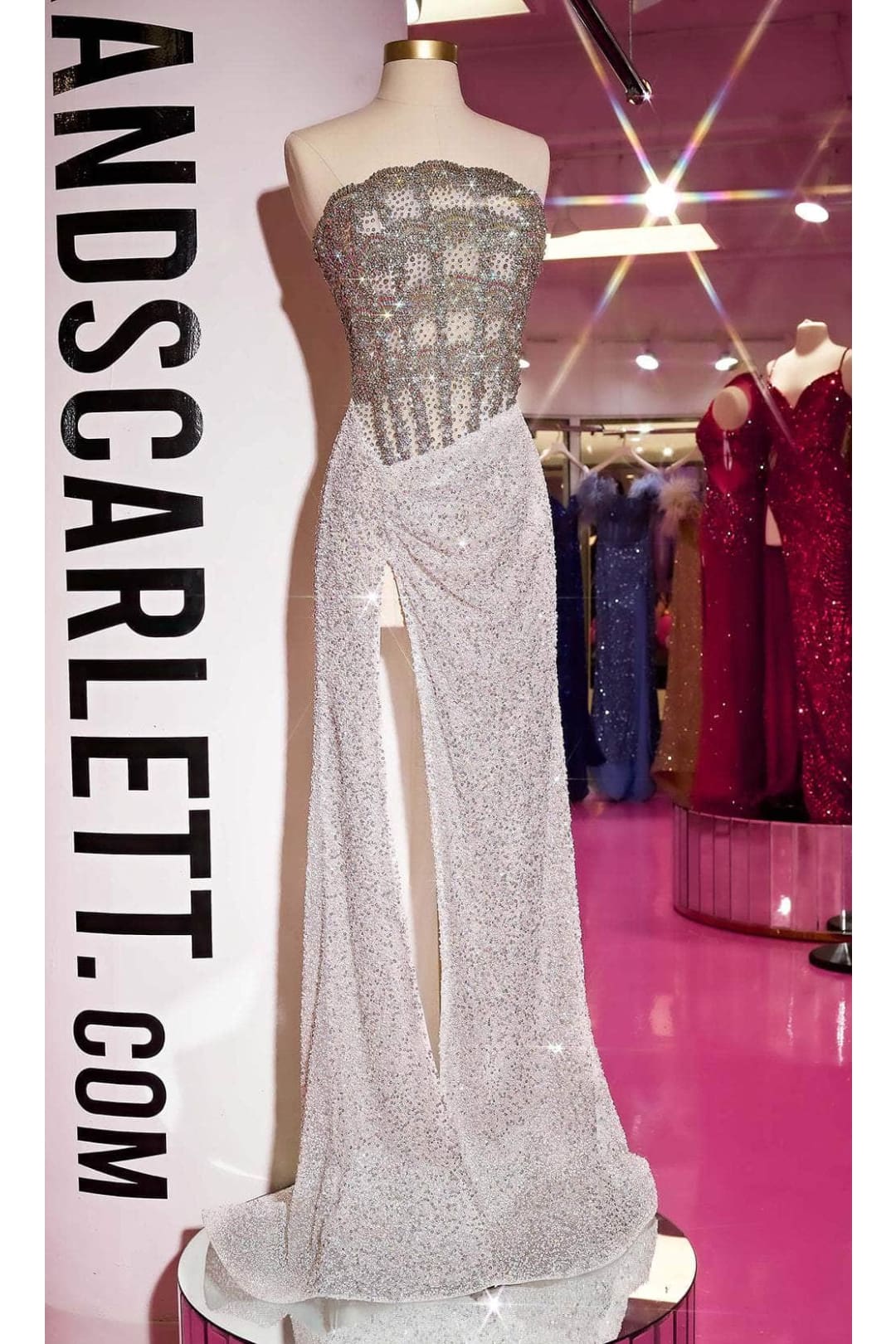 Portia and Scarlett PS24882C -long- Strapless Fitted Embellished Prom Dress for a Chic Look - Silver-Nude / 18 - Dress