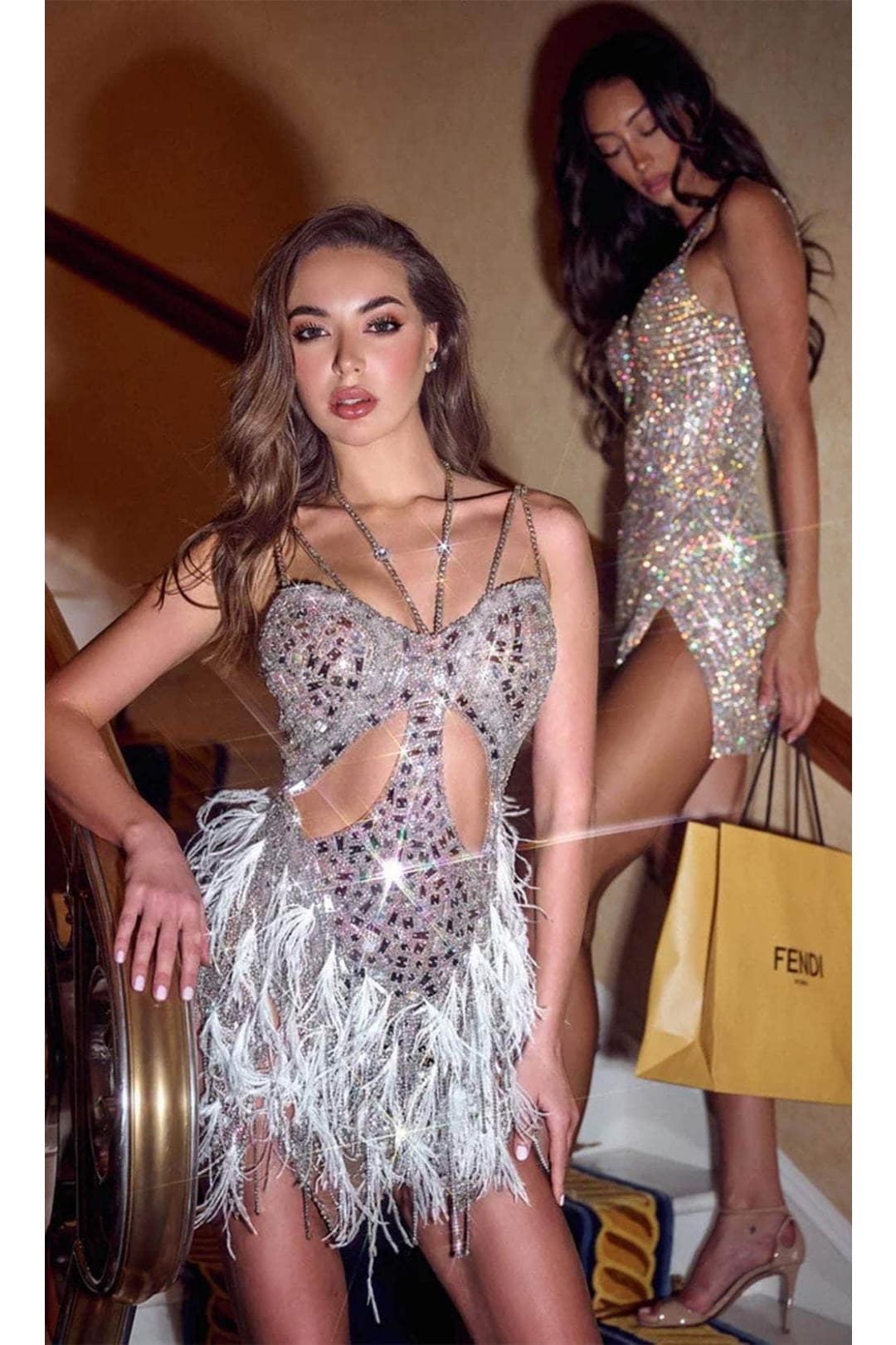 Portia and Scarlett PS24898C -short- Cocktail Dress with Beaded Cut-Glass Design - Pink / 10 - Dress