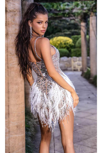 Portia and Scarlett PS24898C -short- Cocktail Dress with Beaded Cut-Glass Design - Pink / 8 - Dress