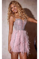 Portia and Scarlett PS24903 -short- Sheath Party Dress with Feather Accents for a Chic Look - Pink / 6 - Dress