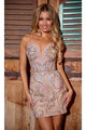 Portia and Scarlett PS24909 -short V-Neck Cocktail Dress with Swirl Sequins - Blue Multi / 00 - Dress