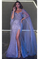 Portia and Scarlett PS24931E -long- Sequined Long Cape Evening Dress for Dramatic Flair - Silver / 00 - Dress