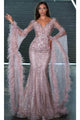 Portia and Scarlett PS24938E - Long- Sleeve Beaded Evening Gown - Rose Gold / 00 - Dress