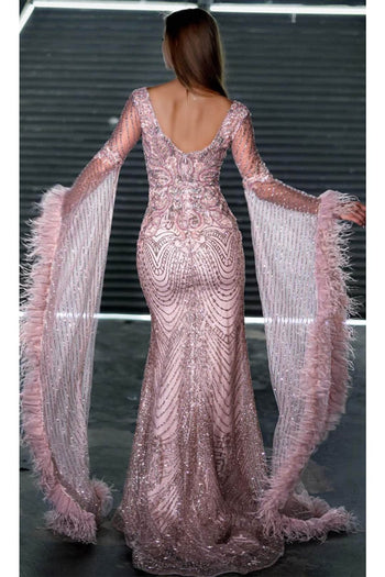 Portia and Scarlett PS24938E - Long- Sleeve Beaded Evening Gown - Rose Gold / 2 - Dress