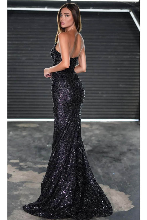 Portia and Scarlett PS24942 - long - Asymmetrical Prom Dress with Embellishments - Black / 6 - Dress
