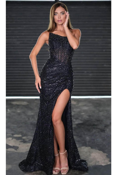 Portia and Scarlett PS24942 - long - Asymmetrical Prom Dress with Embellishments - Black / 8 - Dress