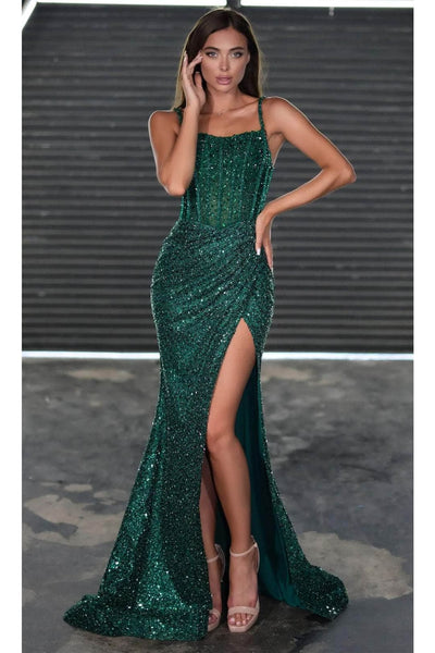 Portia and Scarlett PS24943 - long- Draped Skirt Prom Dress - Blue / 12 - Dress