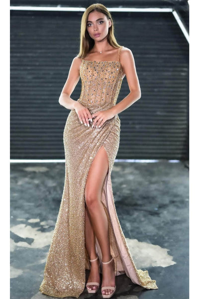 Portia and Scarlett PS24943 - long- Draped Skirt Prom Dress - Blue / 8 - Dress