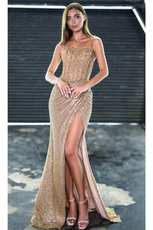 Portia and Scarlett PS24943 - long- Draped Skirt Prom Dress - Blue / 8 - Dress