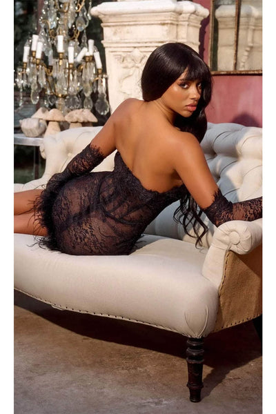 Portia and Scarlett PS25131 -short- Feathered Cocktail Dress with Slit - Black / 4 - Dress