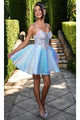 Portia and Scarlett PS25136 -short- Plunging V-Neck Cocktail Dress with Sequins - Blue / 00 - Dress