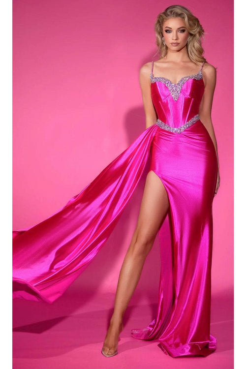 Portia and Scarlett PS25203 - Sash Detailed Prom Dress Prom Dresses 00 / Hot Pink