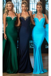 Portia and Scarlett PS25223 - Crisscross Back Prom Dress Prom Dresses 00 / Blue