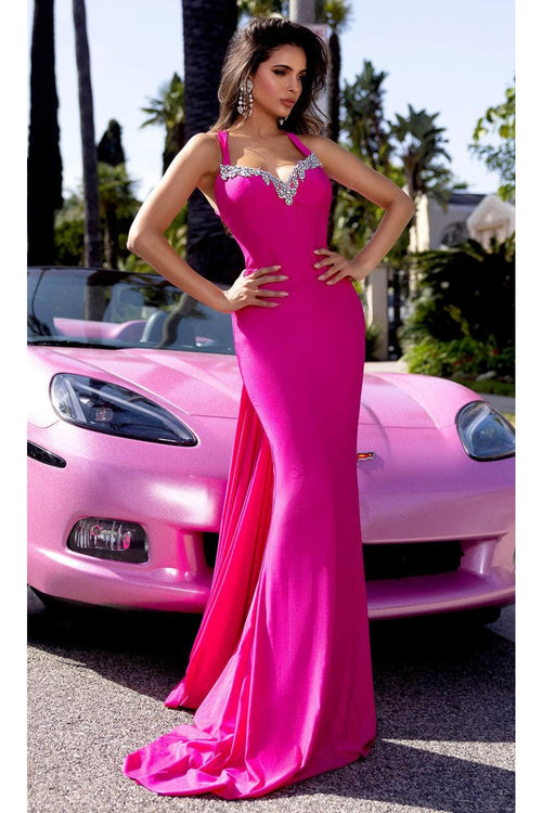 Portia and Scarlett PS25223 - Crisscross Back Prom Dress Prom Dresses 00 / Hot Pink