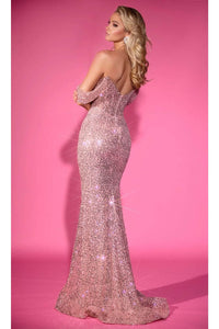 Portia and Scarlett PS25226 - Off-Shoulder Sparkling Sequin Prom Gown - Emerald / Prom Dresses