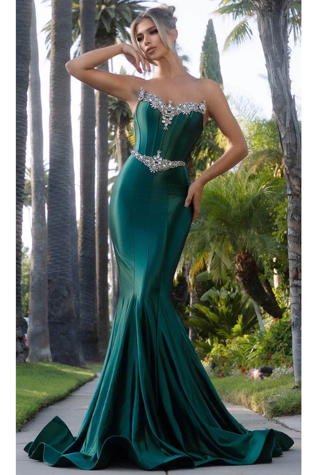 jewels formals prom dresses Portia and Scarlett PS25261 Jewel Ornate Long Dress ribbed dress