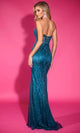 Beaded V-Neck Sheath Gown with Lace-Up Back – Portia and Scarlett PS25331