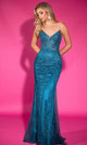 Beaded V-Neck Sheath Gown with Lace-Up Back – Portia and Scarlett PS25331