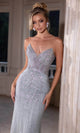 Beaded V-Neck Sheath Gown with Lace-Up Back – Portia and Scarlett PS25331
