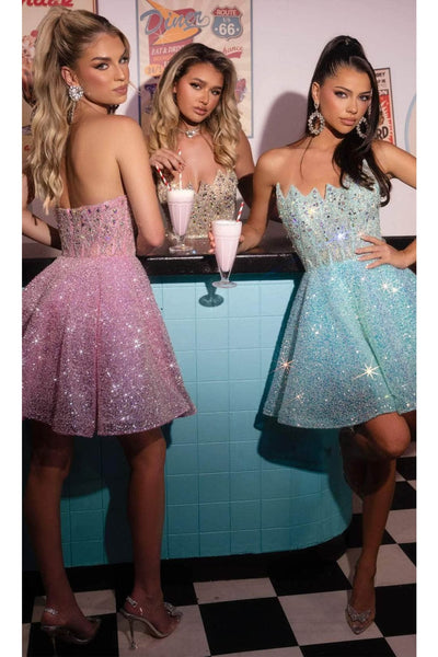 Portia and Scarlett PS25511 -short- Cocktail Dress with Diamond Motif - Blue / 8 - Dress