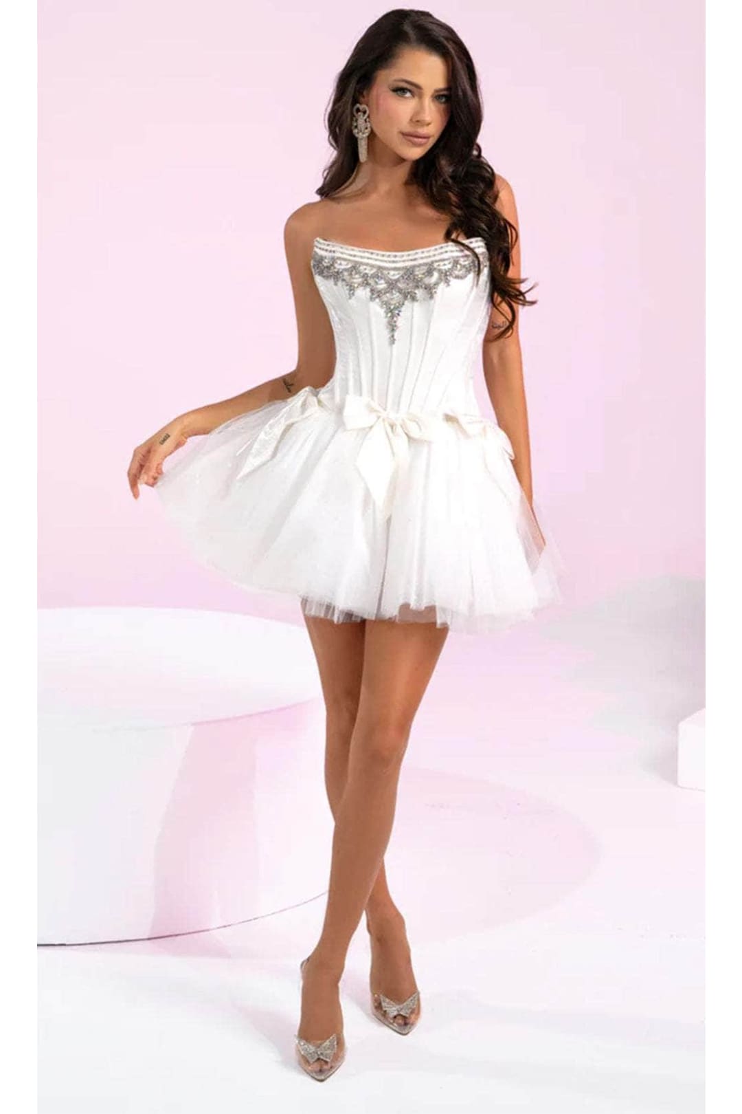 Portia and Scarlett PS25516 -short- Strapless Layered A-Line Cocktail Dress - White / 00 - Dress