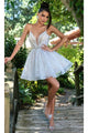 Portia and Scarlett PS25522 -short- Plunging V-Neck Cocktail Dress with Jewels - Mint / 2 - Dress