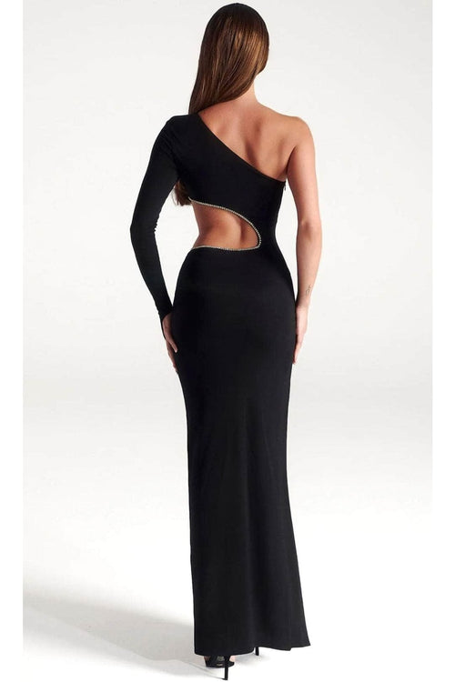 Portia and Scarlett PS305B -long- Evening Dress with Cutout Asymmetrical Design - Black / 2 - Dress