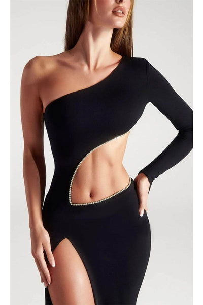 Portia and Scarlett PS305B -long- Evening Dress with Cutout Asymmetrical Design - Black / 4 - Dress