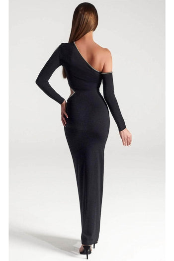 Portia and Scarlett PS307B - long-Crystal-Embellished Asymmetrical Evening Dress - Black / 2 - Dress