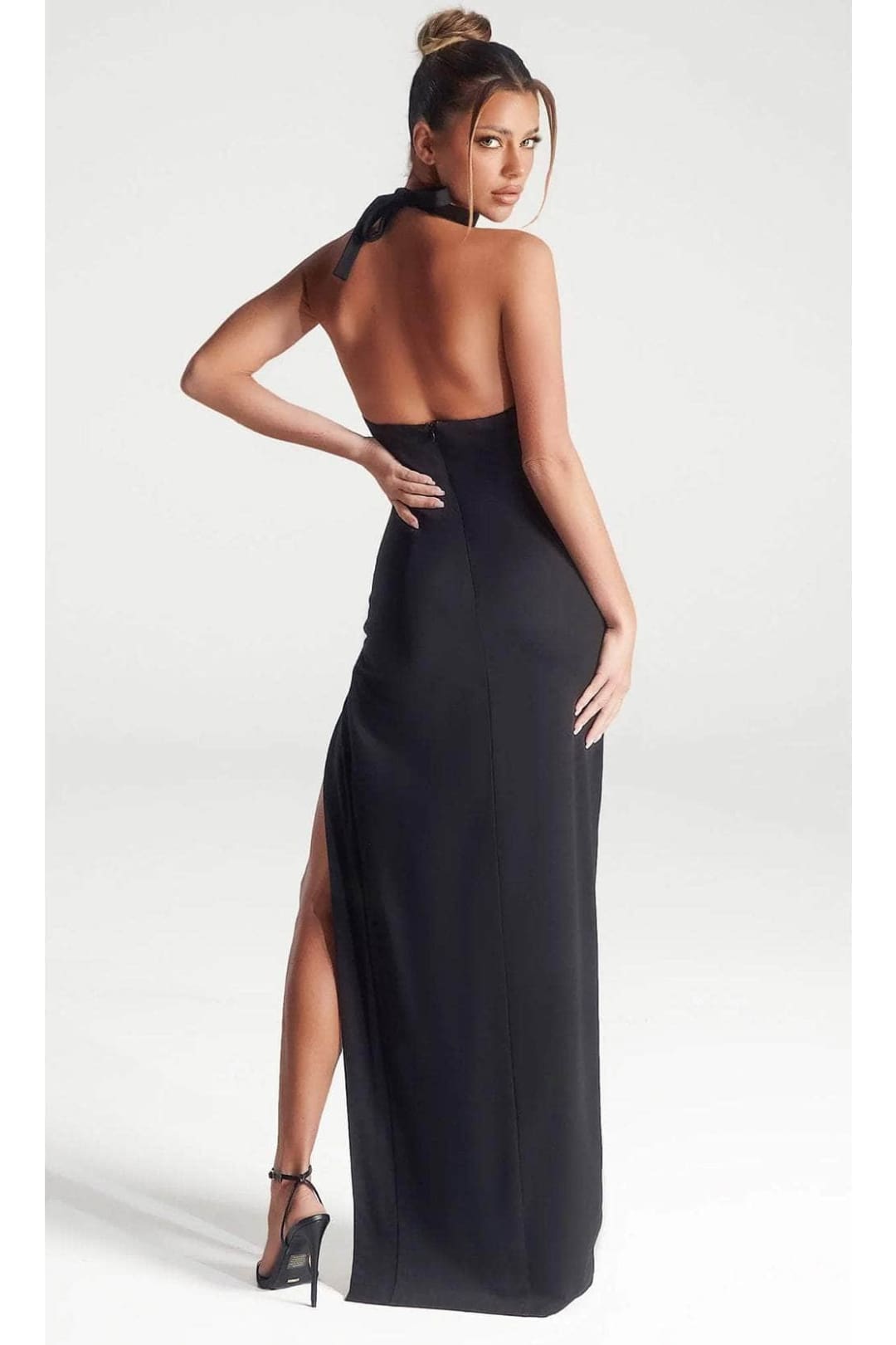 Portia and Scarlett PS315B -long- Evening Dress with Ring Halter Neckline - Black / 2 - Dress