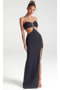 Portia and Scarlett PS317B -long- Halter Evening Dress with Open Back - Black / 00 - Dress