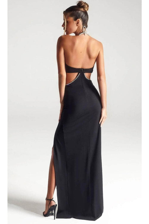 Portia and Scarlett PS317B -long- Halter Evening Dress with Open Back - Black / 2 - Dress