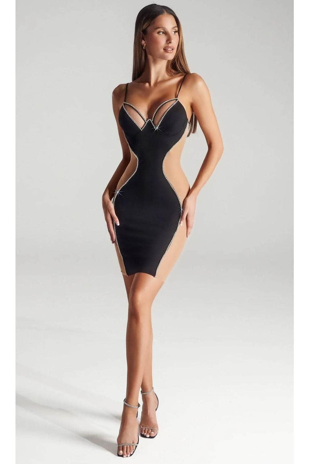black and nude cocktail dress Nox Anabel C1455 Women's Formal Evening & Wedding Guest Dress - Black-Nude