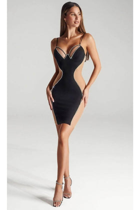 Portia and Scarlett PS322B Black/Nude Sexy Beaded Short Cocktail Dress