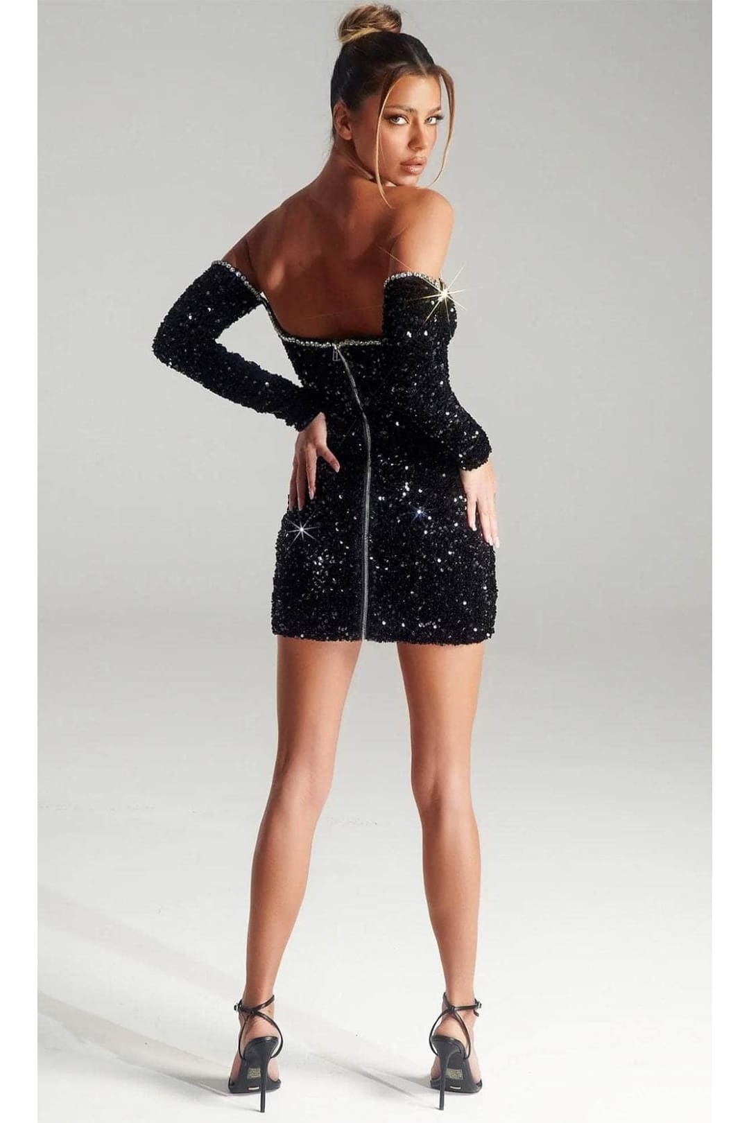 Portia and Scarlett PS324B - short-Off-Shoulder Cocktail Dress with Sequins - Black / 2 - Dress