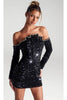 Portia and Scarlett PS324B - short-Off-Shoulder Cocktail Dress with Sequins - Black / 4 - Dress