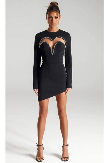 Portia and Scarlett PS325B - short-Cocktail Dress with Jewel Crystal Beads - Black / 2 - Dress