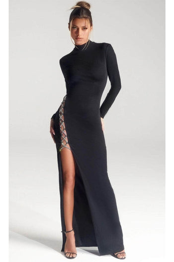 Portia and Scarlett PS326B -long- High Neck Sheath Dress for Evening Wear - Black / 00 - Dress