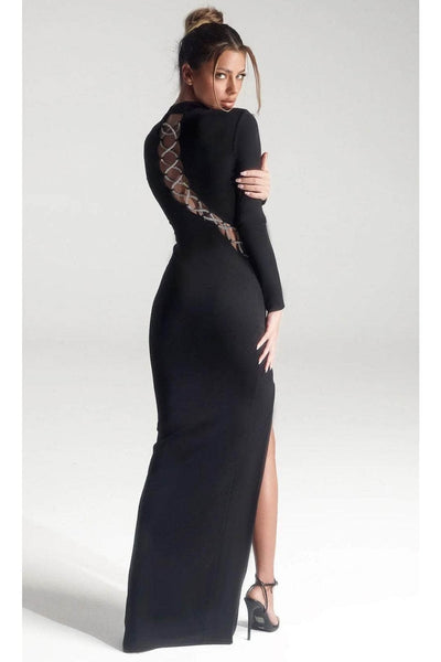 Portia and Scarlett PS326B -long- High Neck Sheath Dress for Evening Wear - Black / 2 - Dress