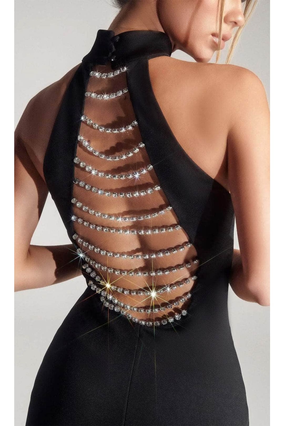 Portia and Scarlett PS327B - long -Evening Dress with High Neck and Crystal Chains - Black / 4 - Dress