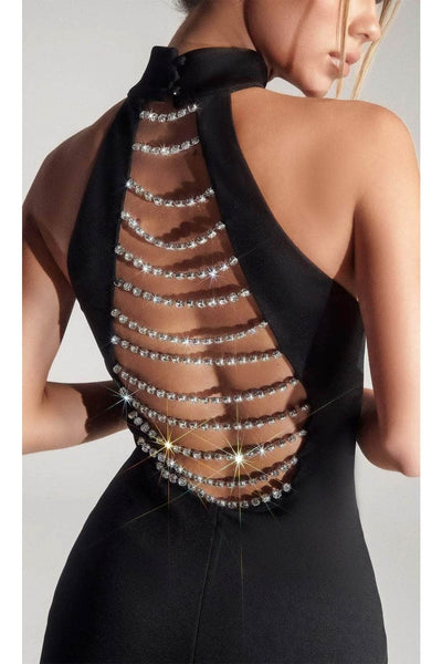 Portia and Scarlett PS327B - long -Evening Dress with High Neck and Crystal Chains - Black / 4 - Dress