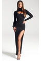 Portia and Scarlett PS328B -long-High Neck Evening Dress with Slit - Black / 00 - Dress
