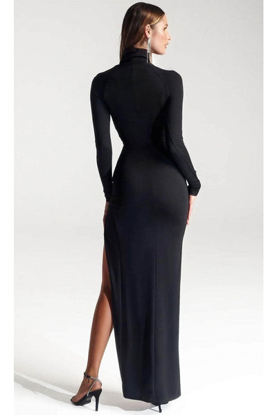 Portia and Scarlett PS328B -long-High Neck Evening Dress with Slit - Black / 2 - Dress